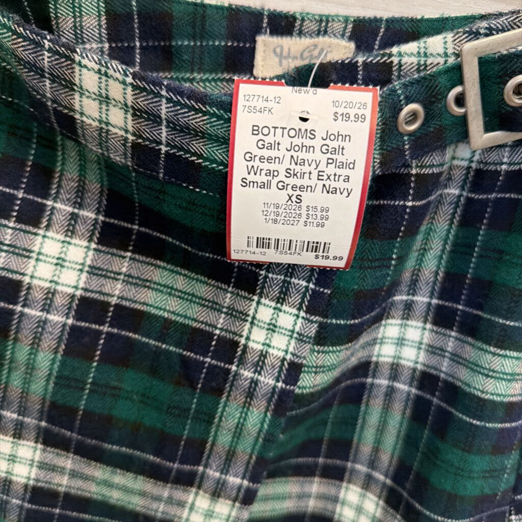 John Galt Green/ Navy Plaid Wrap Skirt Extra Small