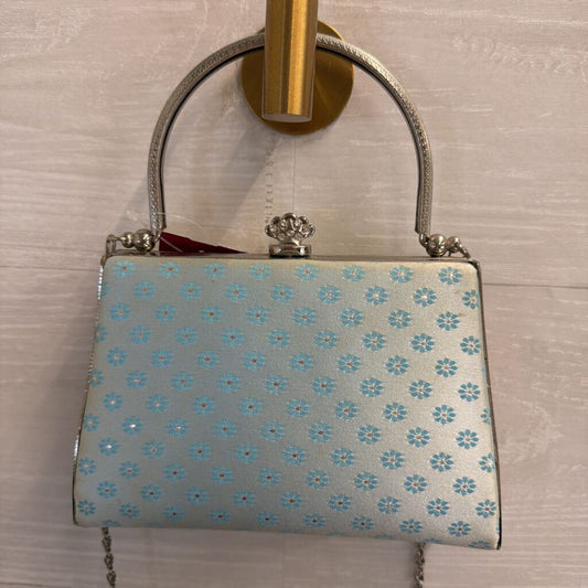 Silver/ Blue Floral Satin Clutch/ Crossbody Purse