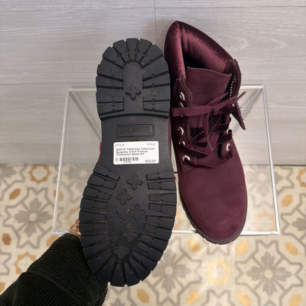Timberland Burgundy 6 Inch Premium Waterproof Boots 8.5