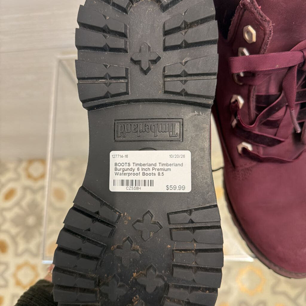 Timberland Burgundy 6 Inch Premium Waterproof Boots 8.5