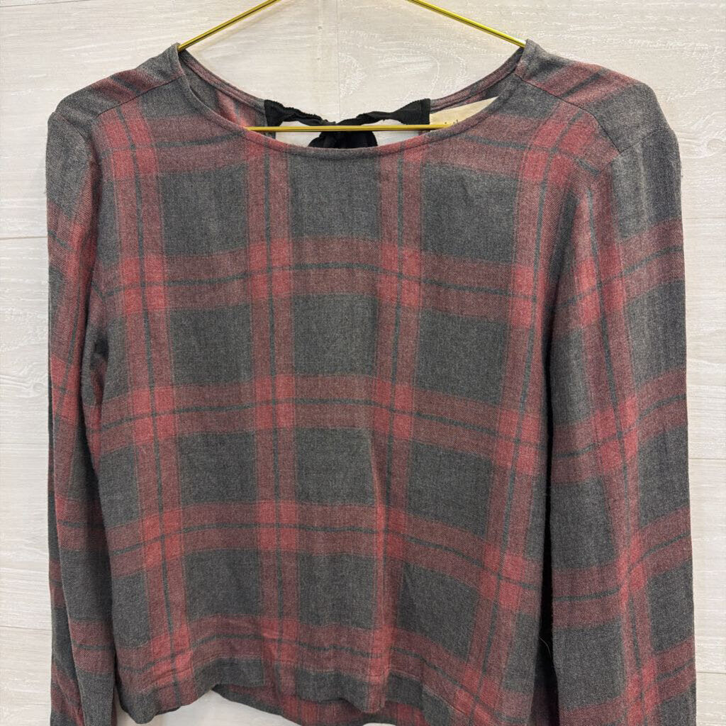 Pink/Grey Plaid Long Sleeve Top Extra Small