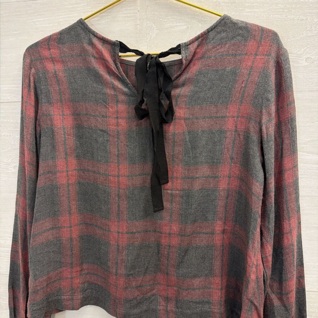 Pink/Grey Plaid Long Sleeve Top Extra Small