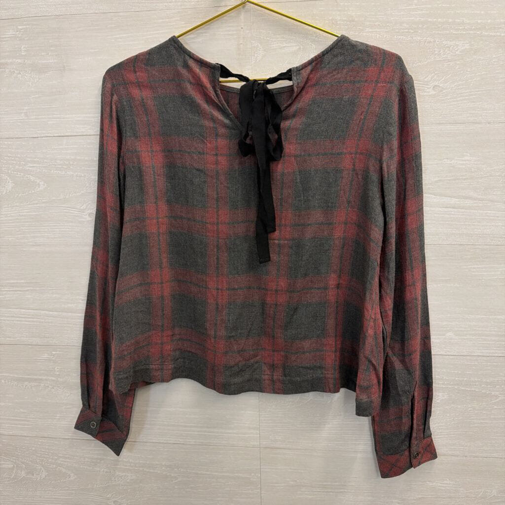Pink/Grey Plaid Long Sleeve Top Extra Small