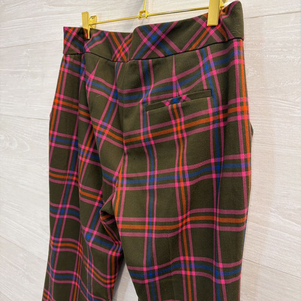 Trina Turk Green/Pink Plaid Pants Small