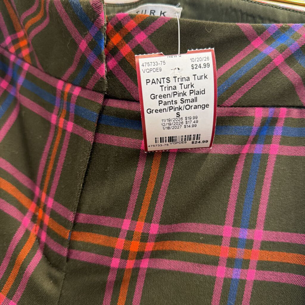Trina Turk Green/Pink Plaid Pants Small