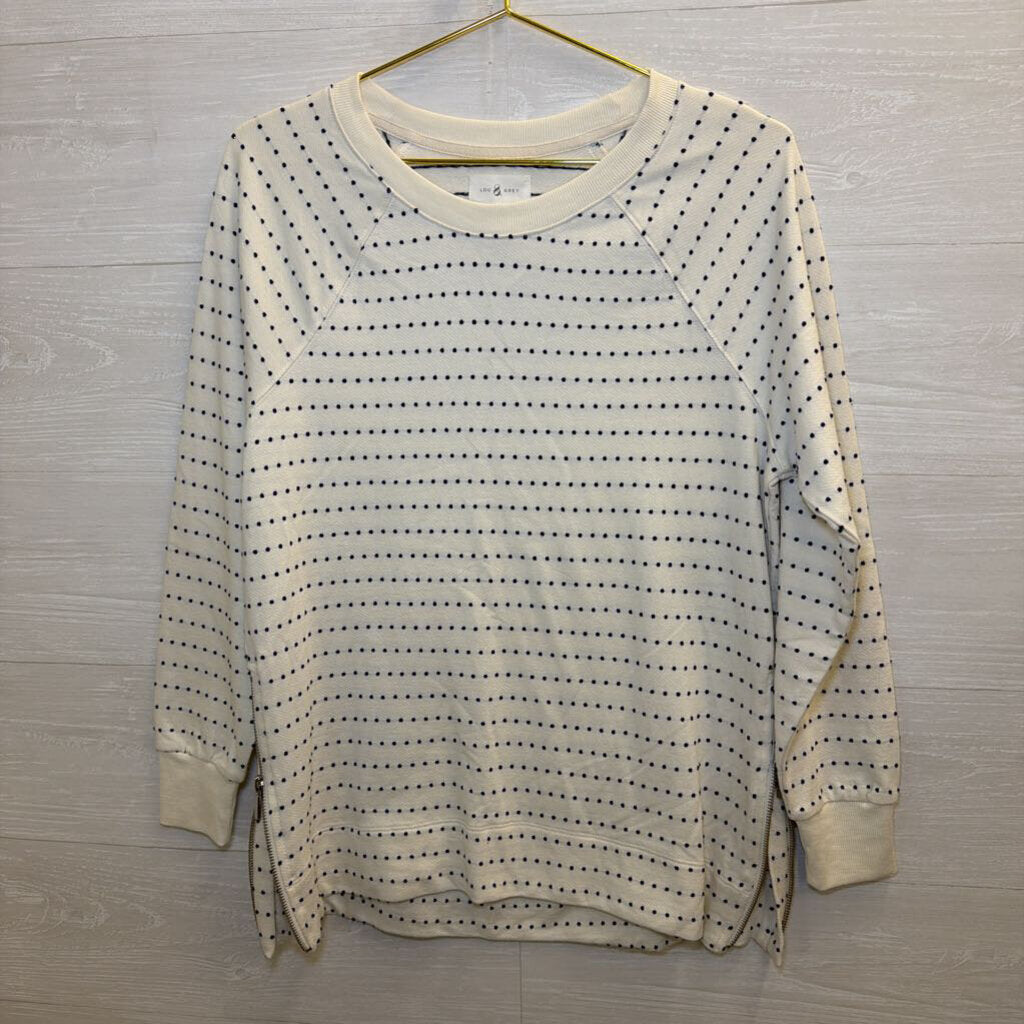 Cream/Navy Long Sleeve Pull Over Zipper Top Extra Small