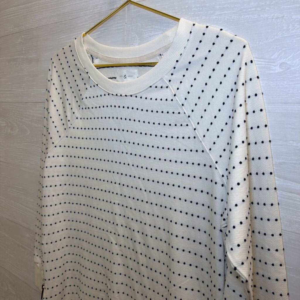 Cream/Navy Long Sleeve Pull Over Zipper Top Extra Small