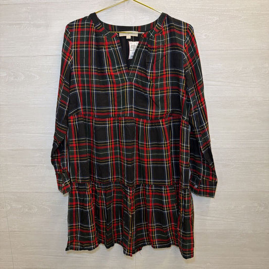 Black/Red Plaid Long Sleeve Dress Small