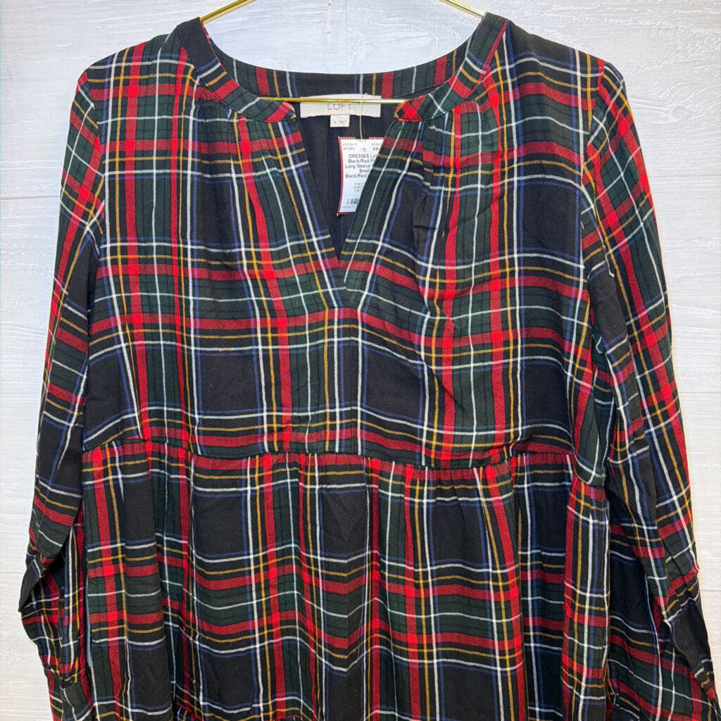 Black/Red Plaid Long Sleeve Dress Small