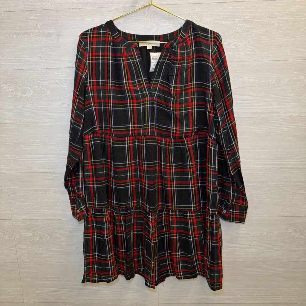 Black/Red Plaid Long Sleeve Dress Small