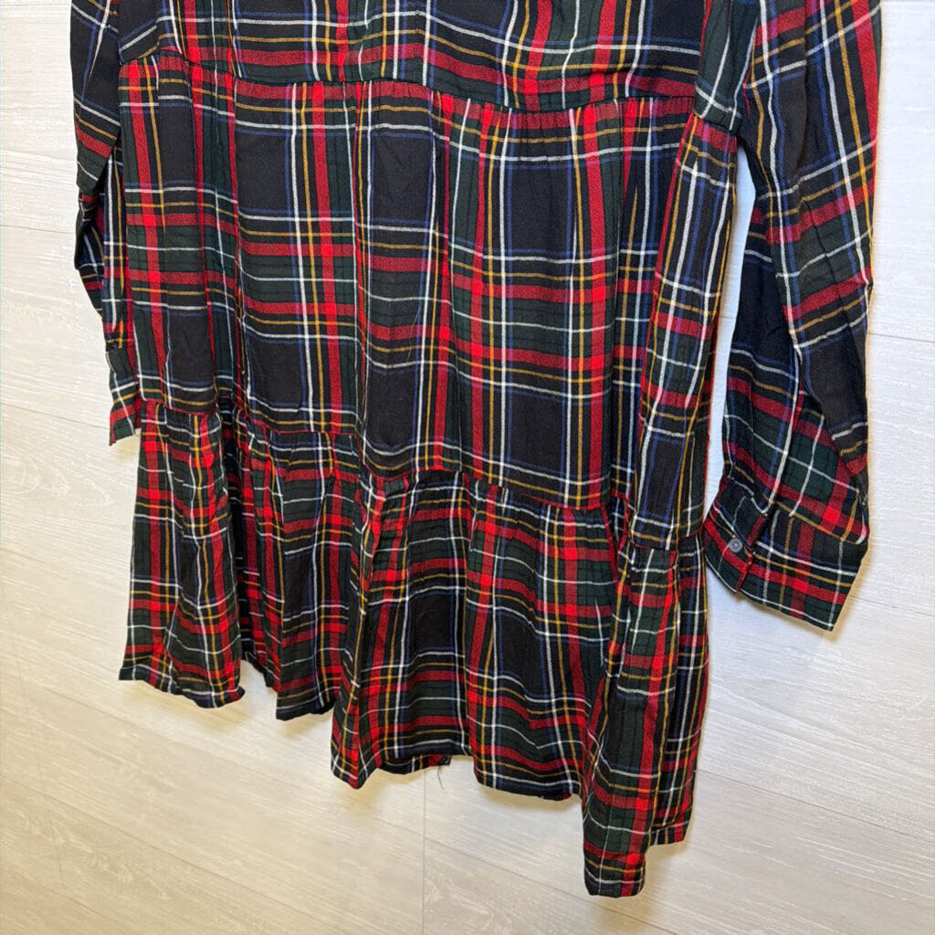 Black/Red Plaid Long Sleeve Dress Small