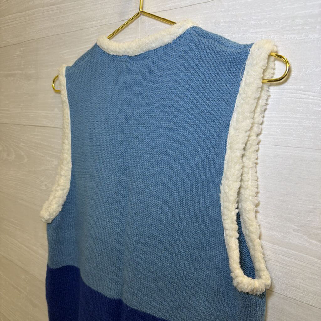 Vintage In Resource Blue Beaded Embroidered Snowman Vest Small