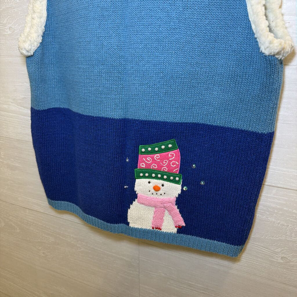 Vintage In Resource Blue Beaded Embroidered Snowman Vest Small
