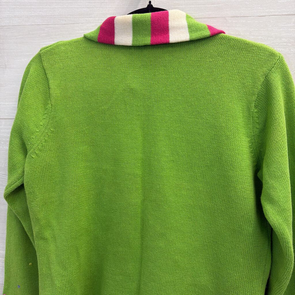Green/ Multi Snowman Zip Up Sweater With Scarf Small