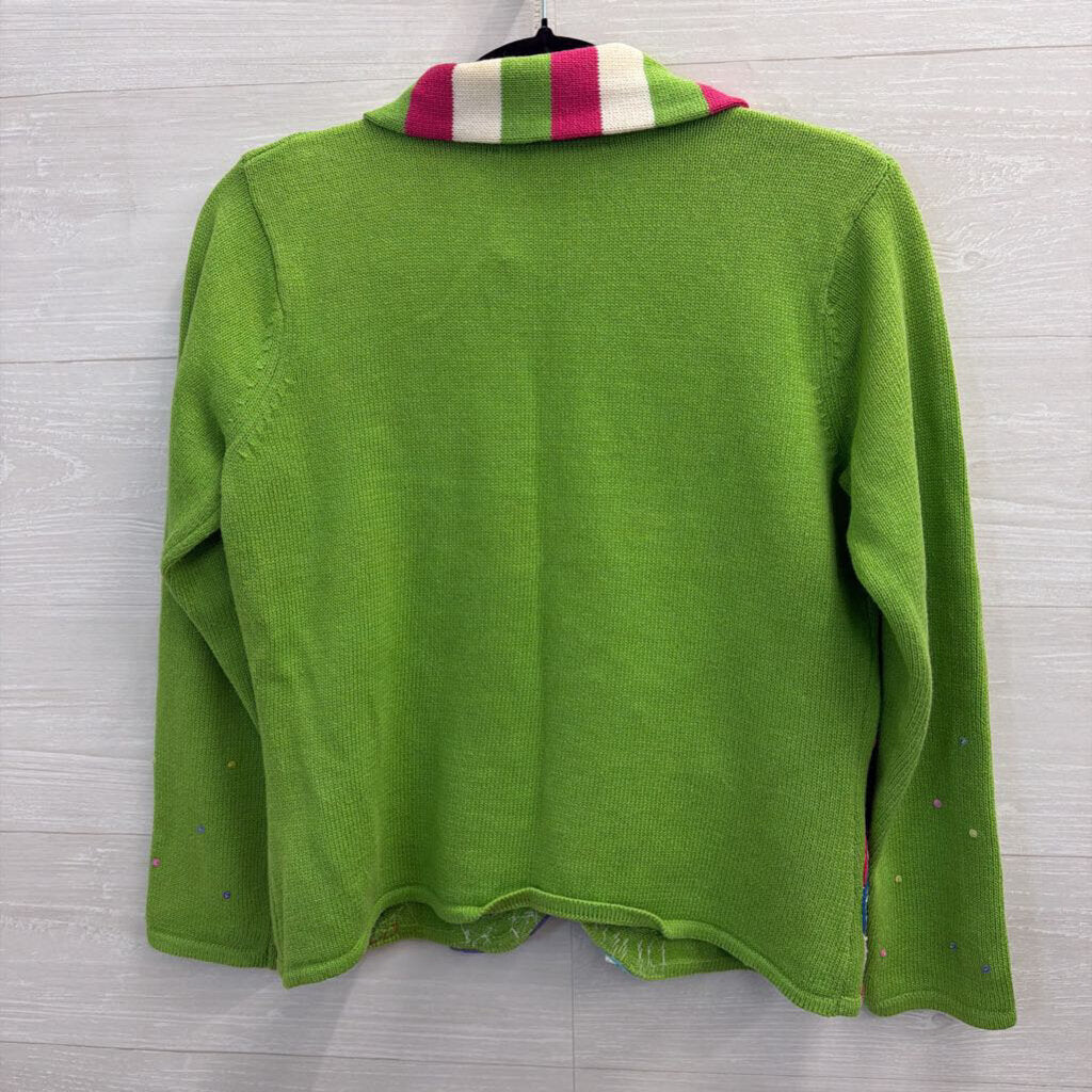 Green/ Multi Snowman Zip Up Sweater With Scarf Small