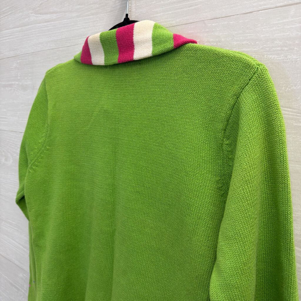 Green/ Multi Snowman Zip Up Sweater With Scarf Small