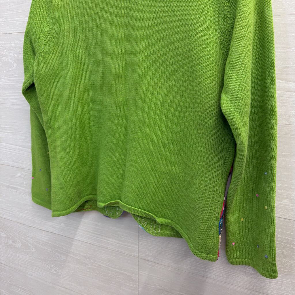 Green/ Multi Snowman Zip Up Sweater With Scarf Small