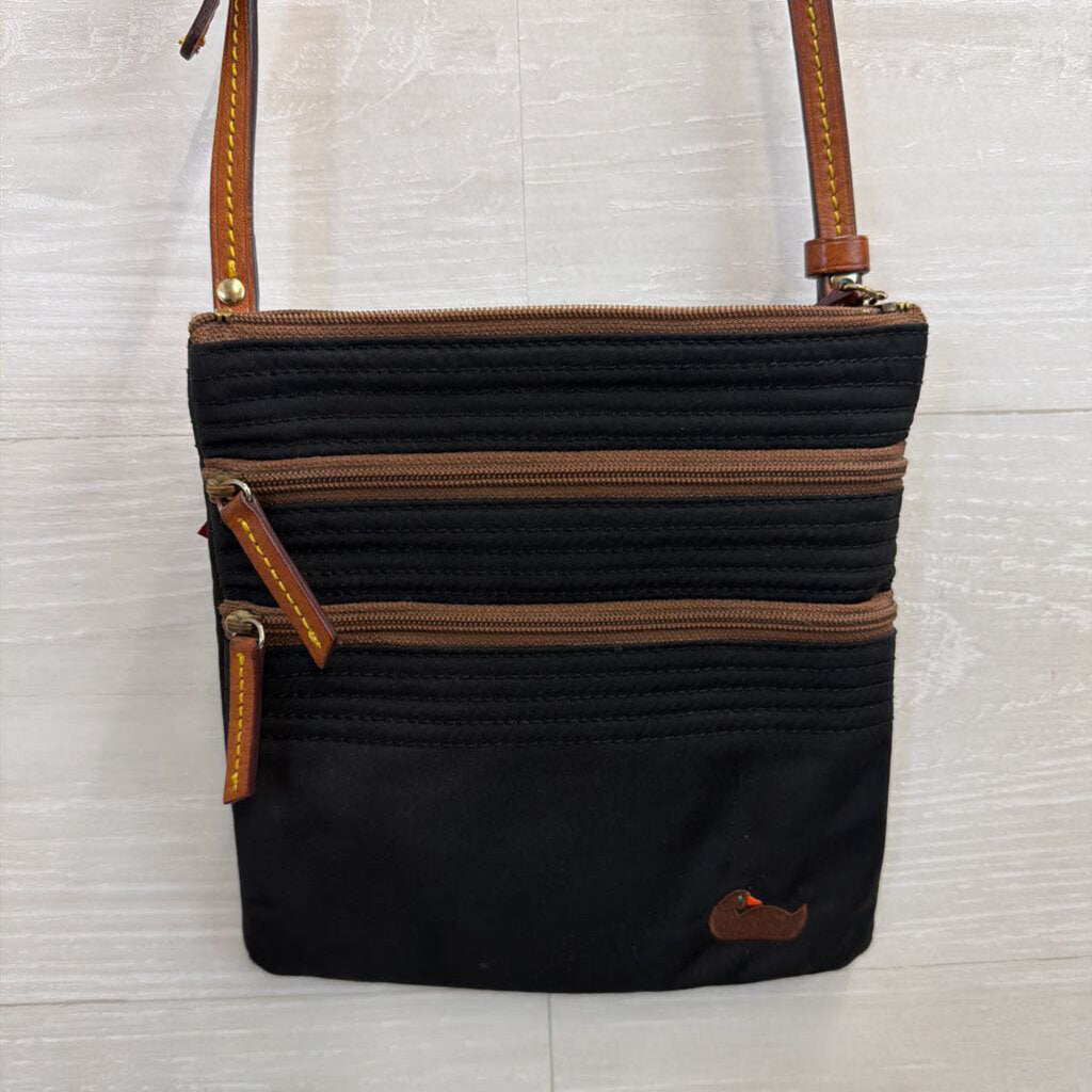 Dooney and Bourke Black/ Brown Nylon Triple Zip Crossbody Purse
