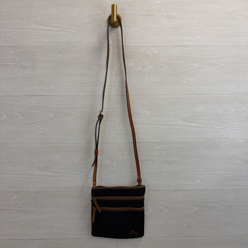 Dooney and Bourke Black/ Brown Nylon Triple Zip Crossbody Purse