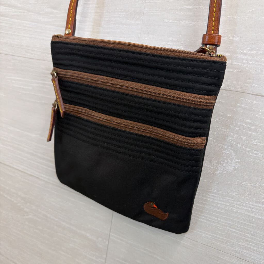 Dooney and Bourke Black/ Brown Nylon Triple Zip Crossbody Purse