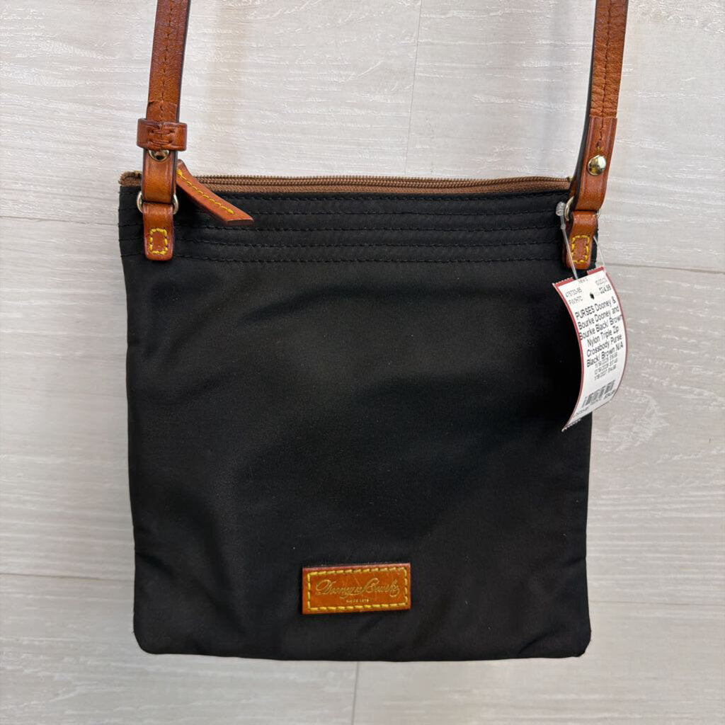 Dooney and Bourke Black/ Brown Nylon Triple Zip Crossbody Purse