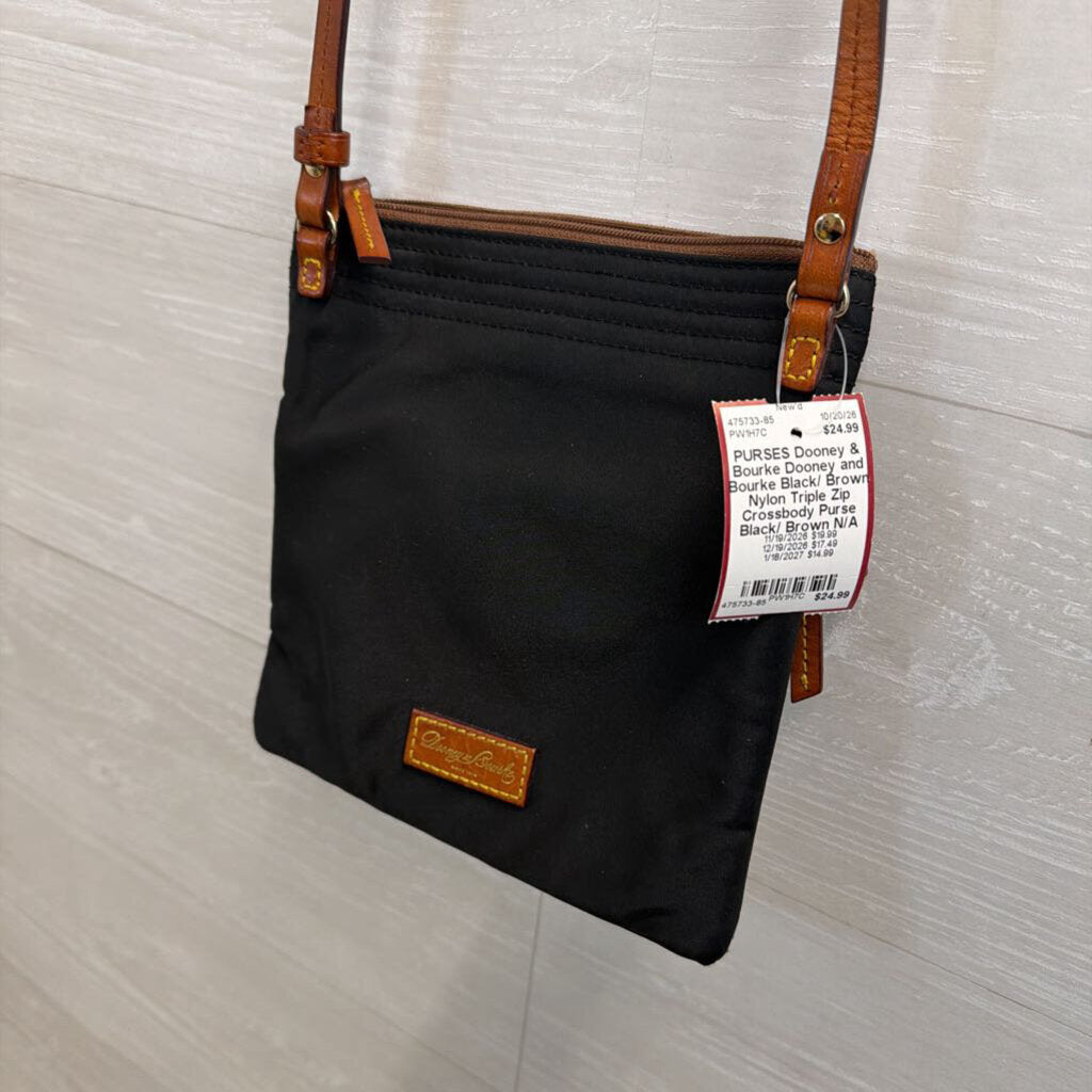 Dooney and Bourke Black/ Brown Nylon Triple Zip Crossbody Purse