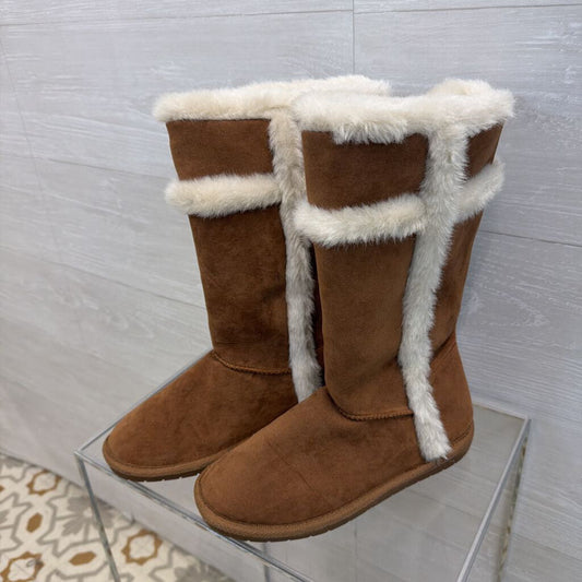 Rampage Brown/ White Suede Faux Fur Puffen Boots 6
