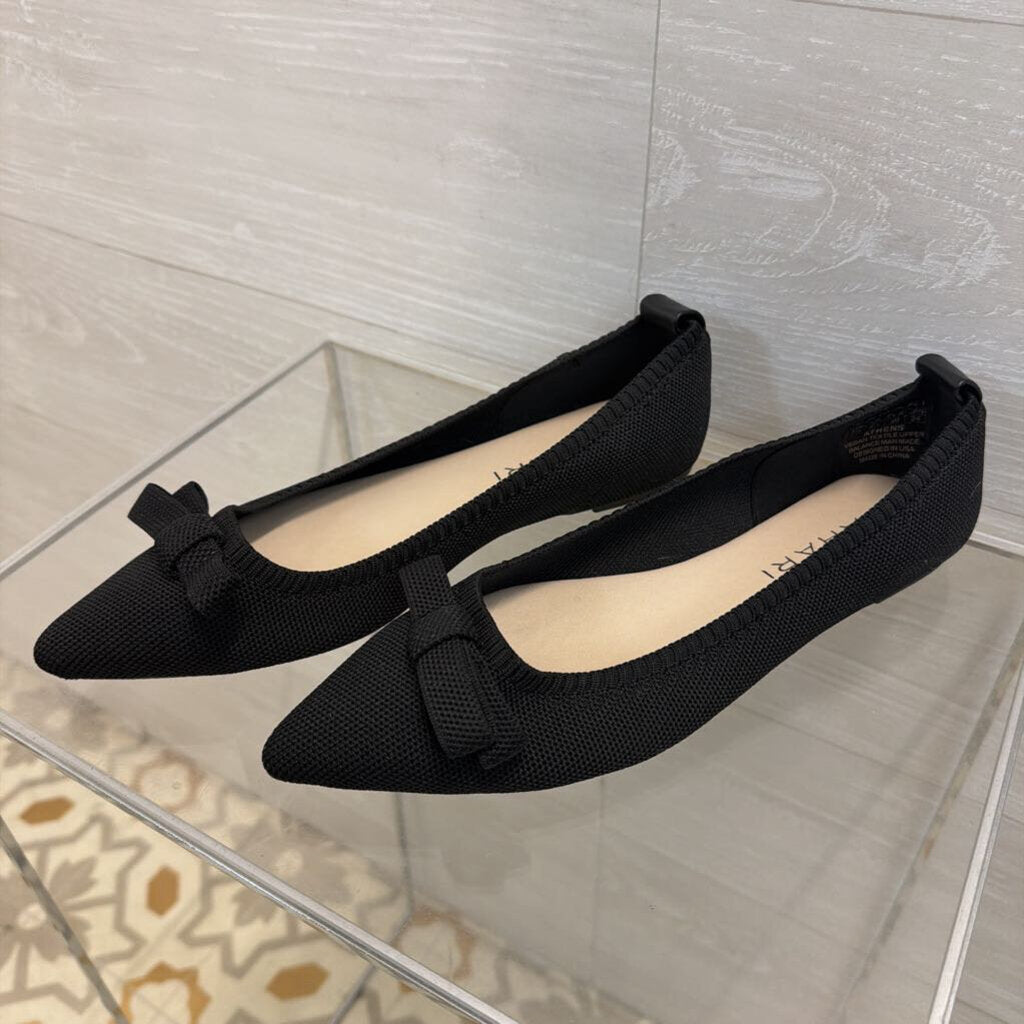 Tahari Black Knit Bow Pointed Toe Flats 7.5