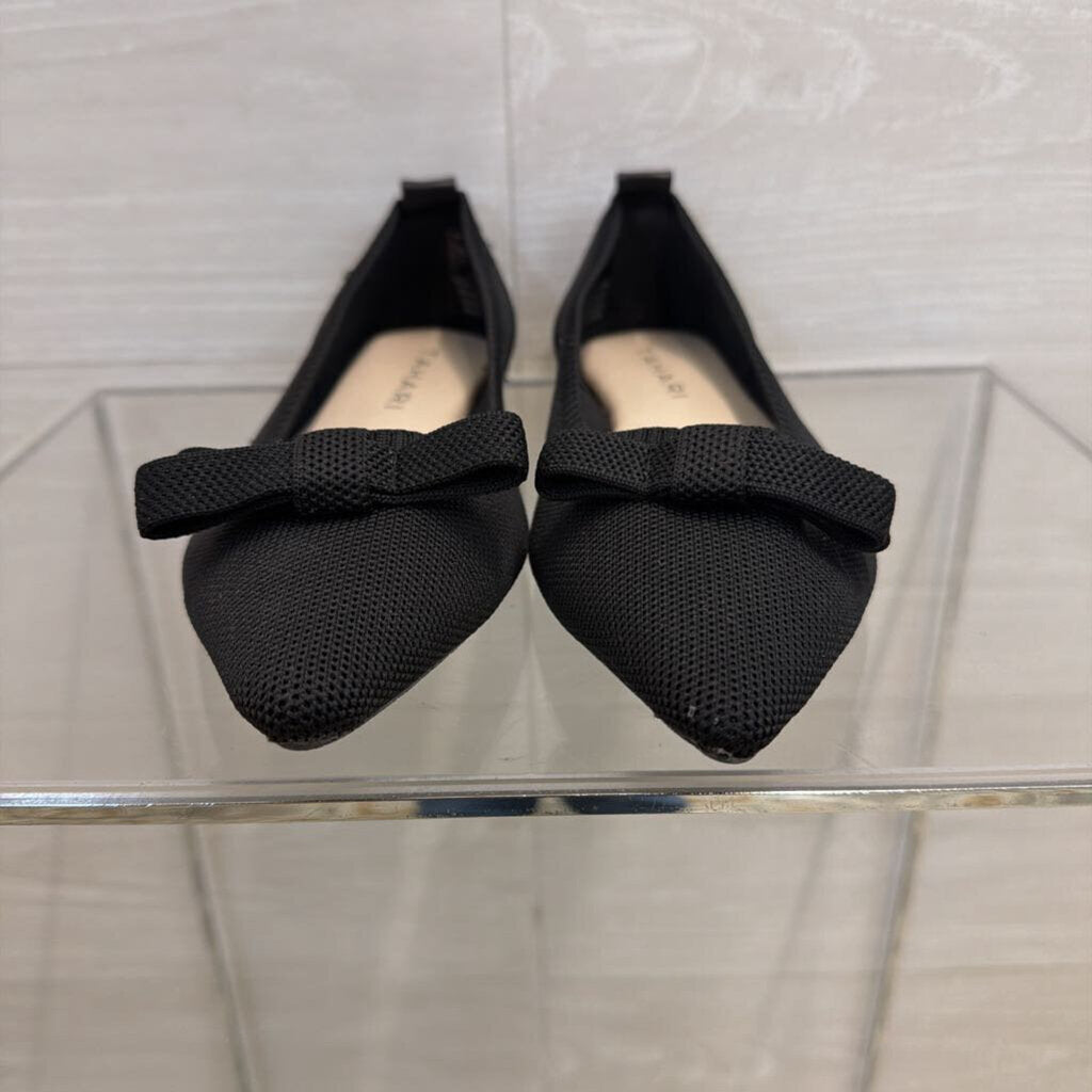 Tahari Black Knit Bow Pointed Toe Flats 7.5