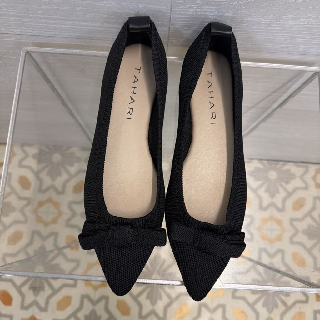 Tahari Black Knit Bow Pointed Toe Flats 7.5