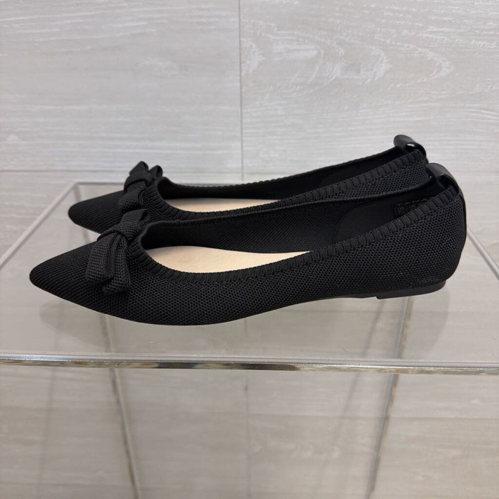 Tahari Black Knit Bow Pointed Toe Flats 7.5
