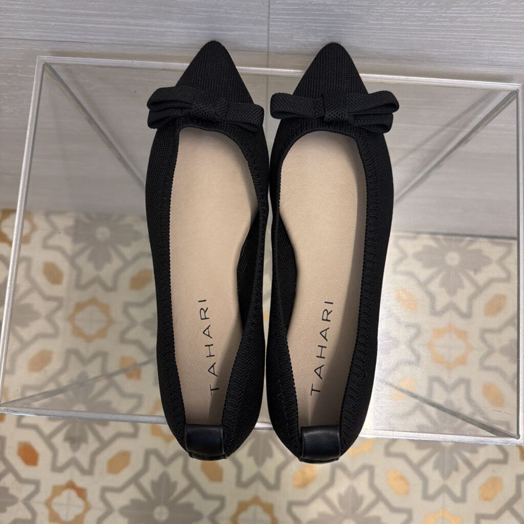 Tahari Black Knit Bow Pointed Toe Flats 7.5