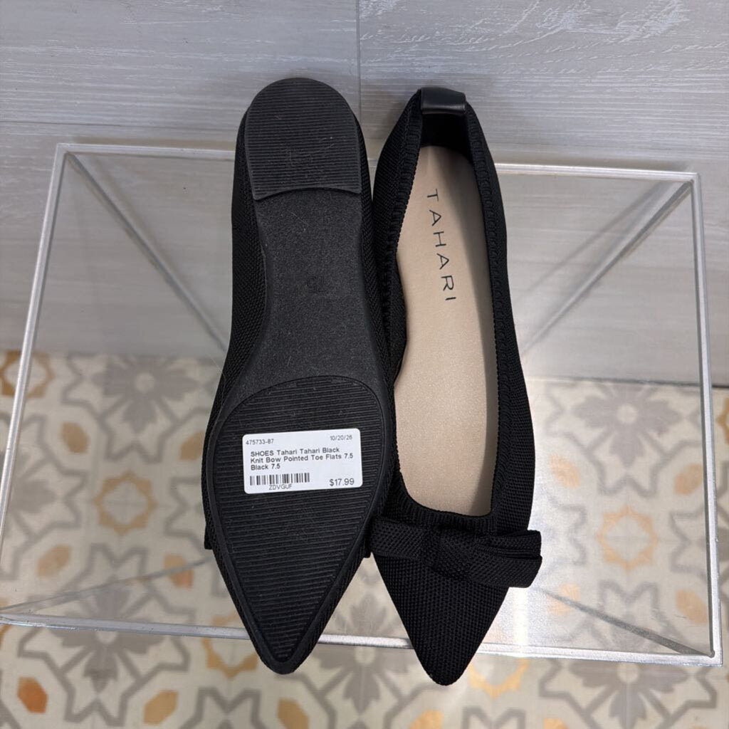 Tahari Black Knit Bow Pointed Toe Flats 7.5