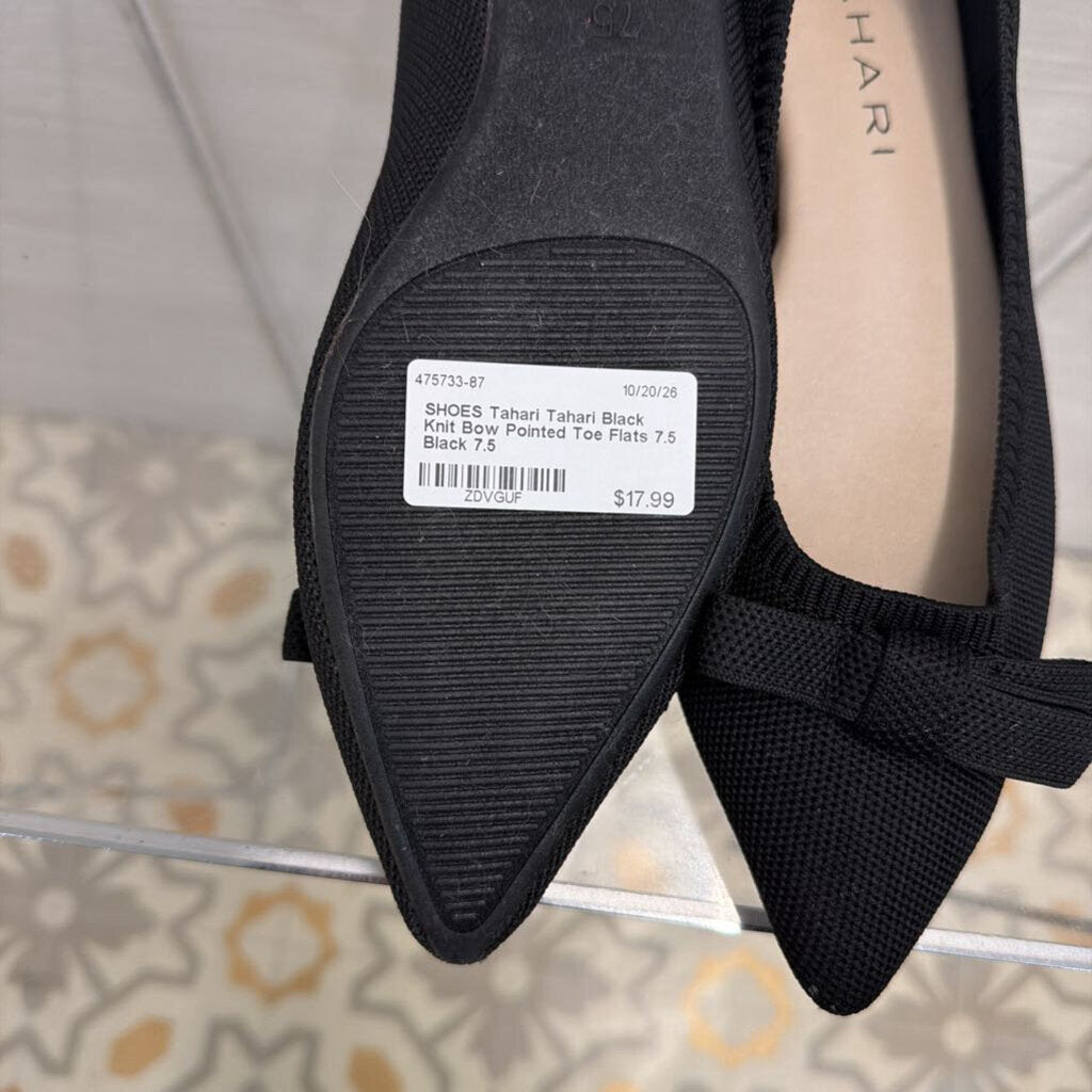 Tahari Black Knit Bow Pointed Toe Flats 7.5