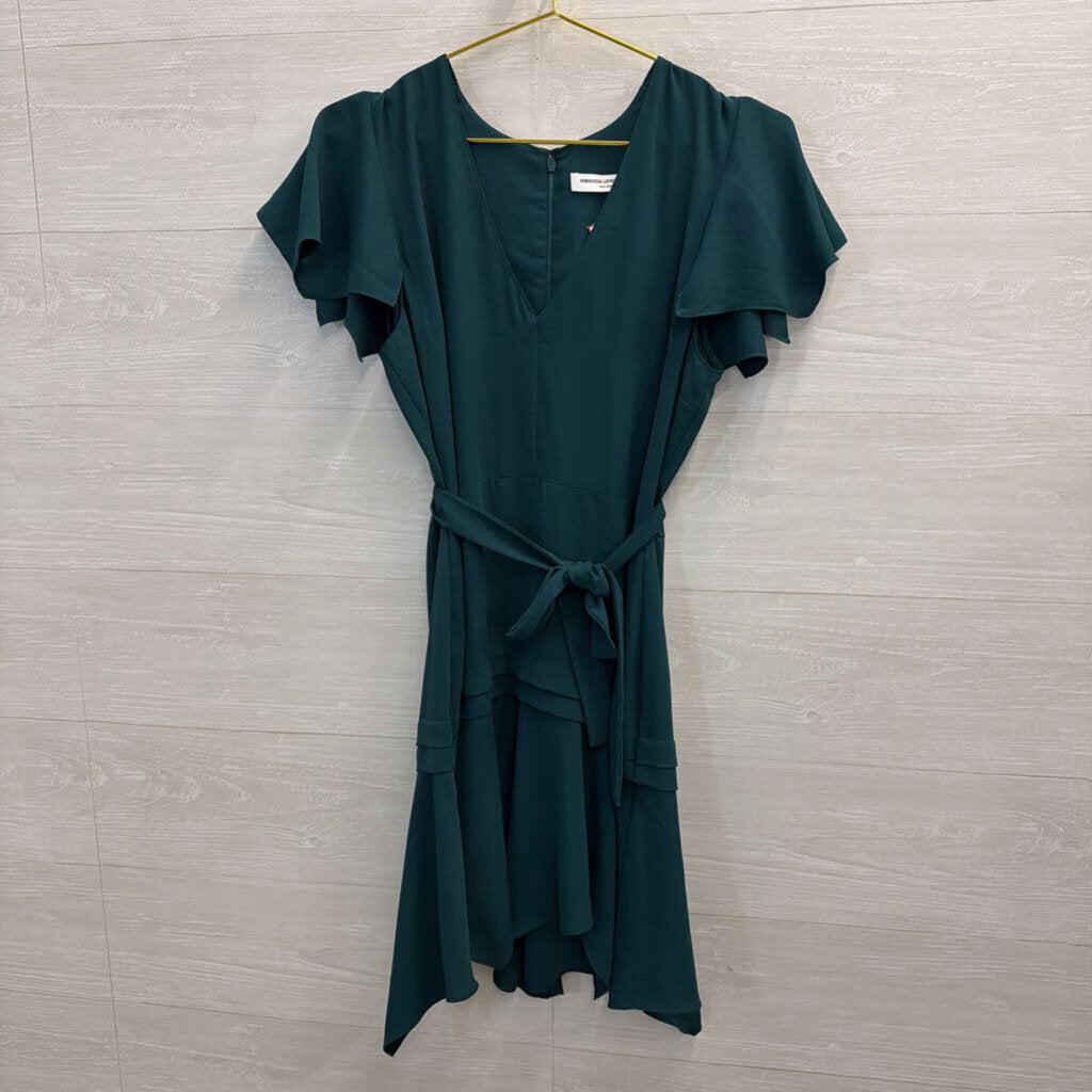 Amanda Uprichard Green Short Sleeve Tie Waist Dress Small