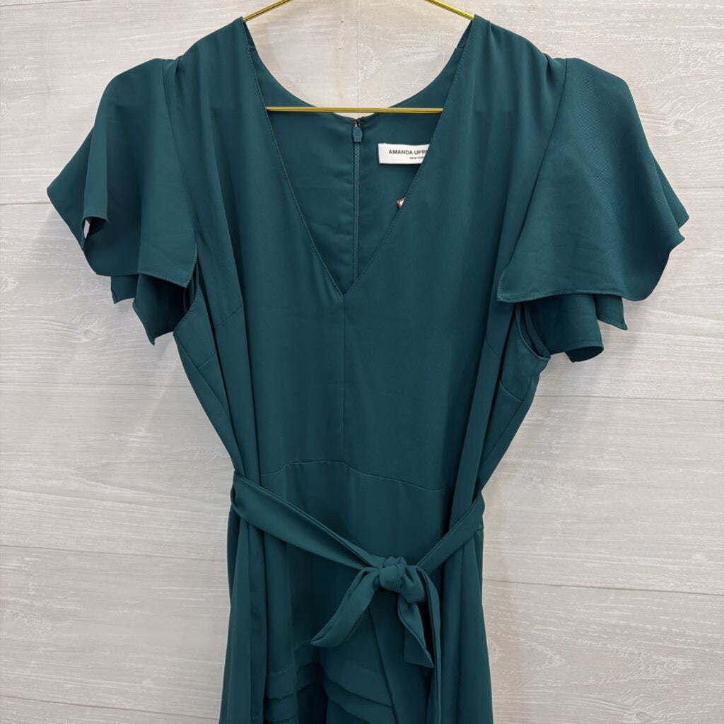 Amanda Uprichard Green Short Sleeve Tie Waist Dress Small