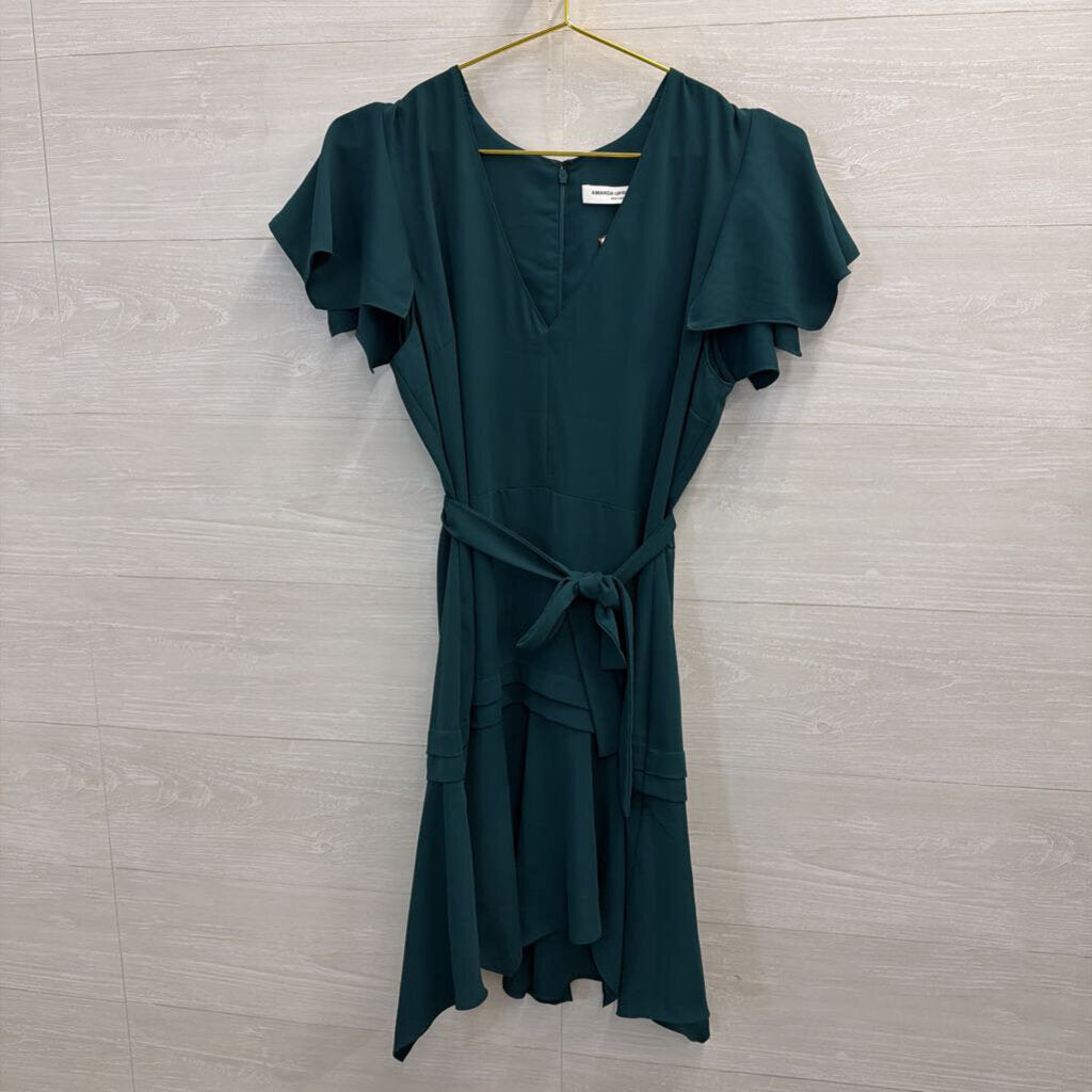 Amanda Uprichard Green Short Sleeve Tie Waist Dress Small
