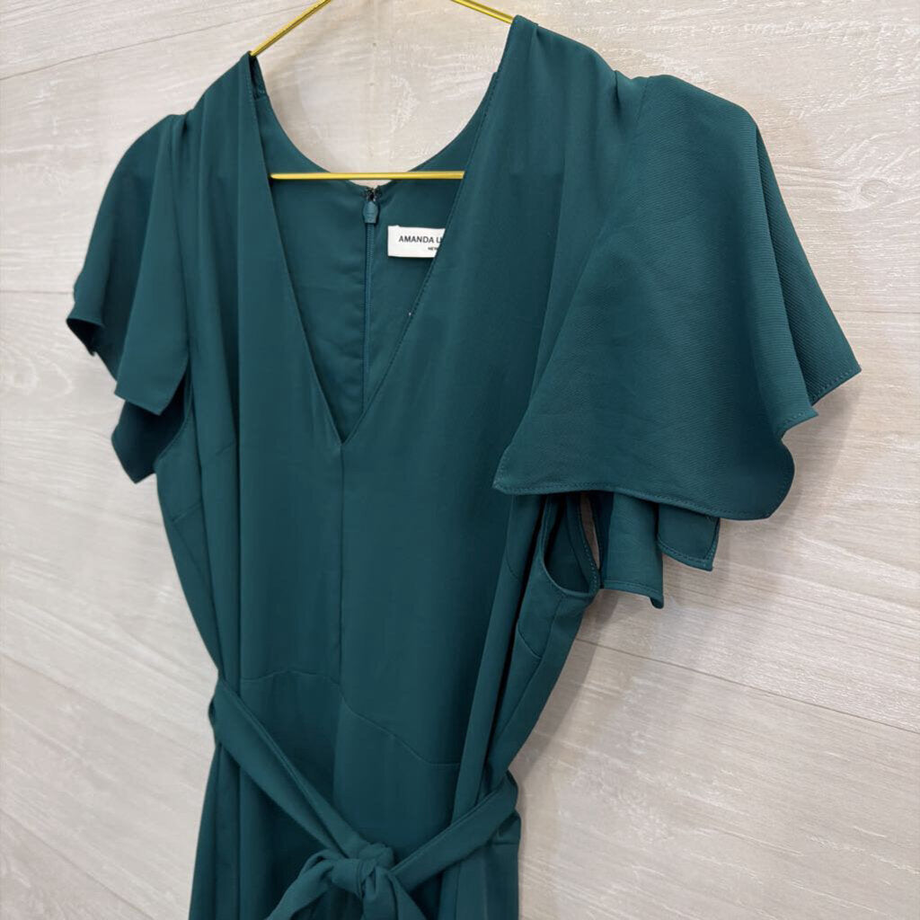 Amanda Uprichard Green Short Sleeve Tie Waist Dress Small