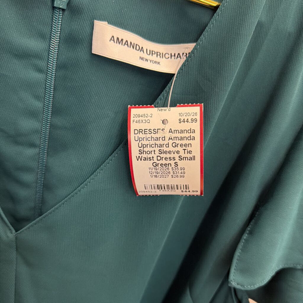 Amanda Uprichard Green Short Sleeve Tie Waist Dress Small