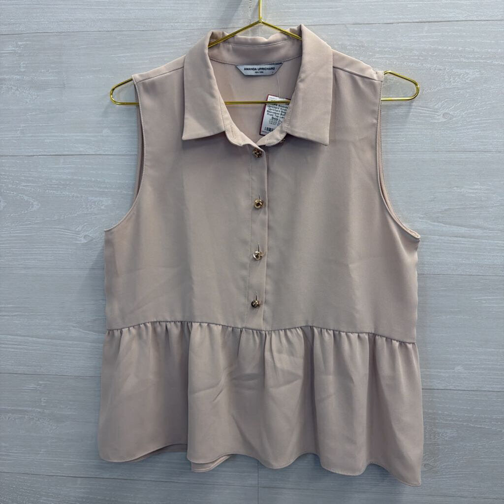 Amanda Uprichard Beige Sleeveless Button Front Top Large