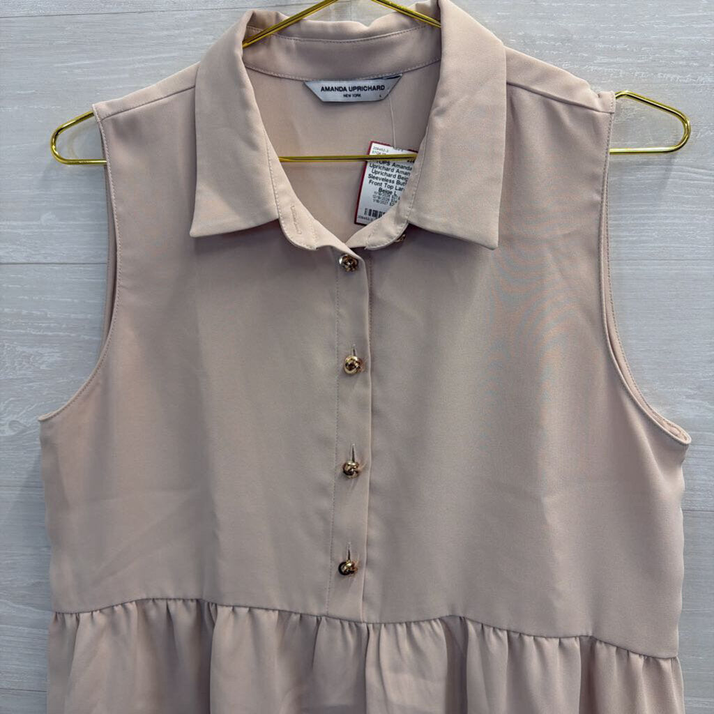 Amanda Uprichard Beige Sleeveless Button Front Top Large