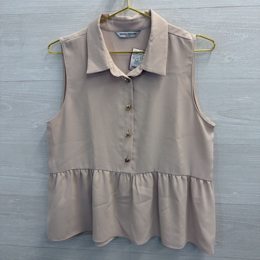 Amanda Uprichard Beige Sleeveless Button Front Top Large