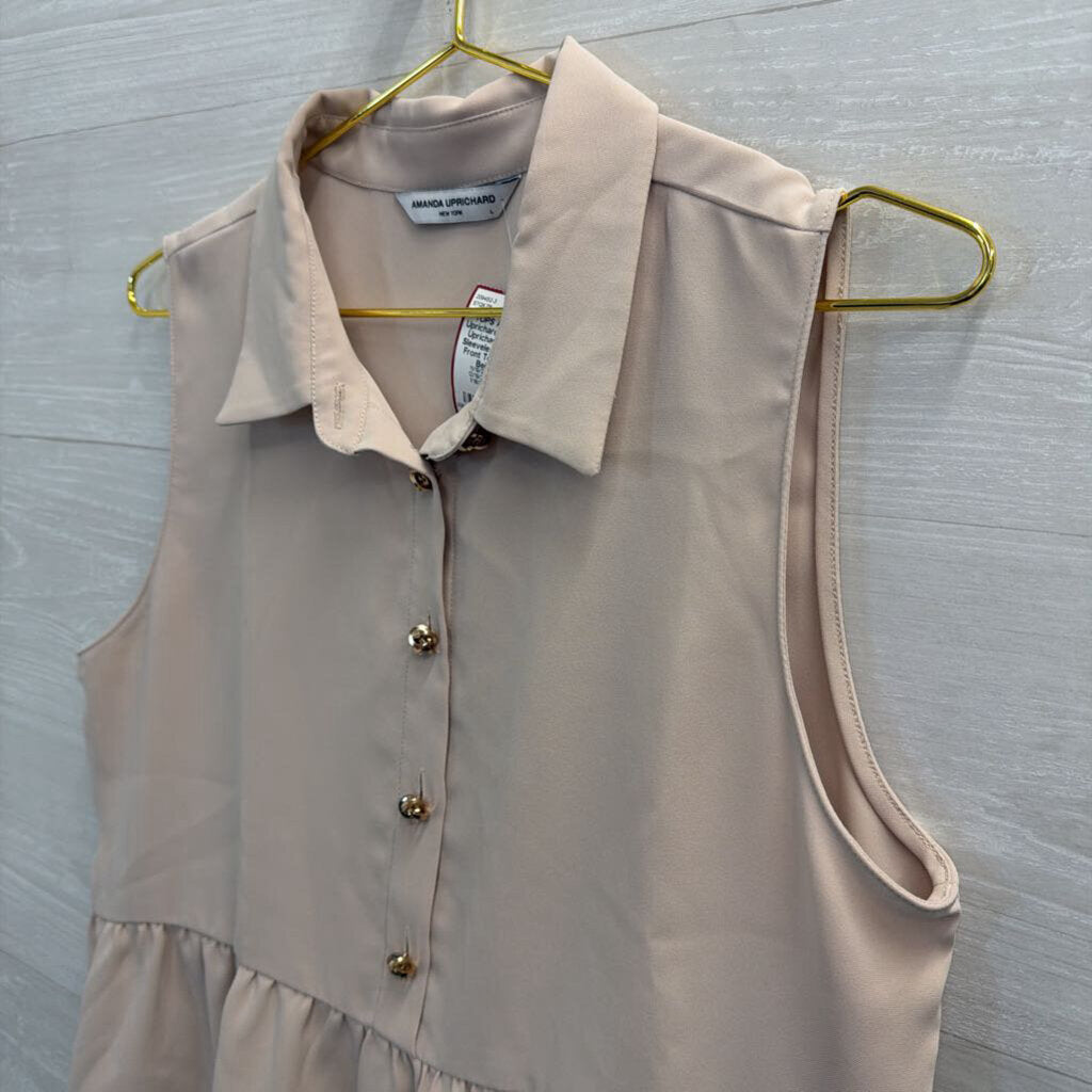 Amanda Uprichard Beige Sleeveless Button Front Top Large