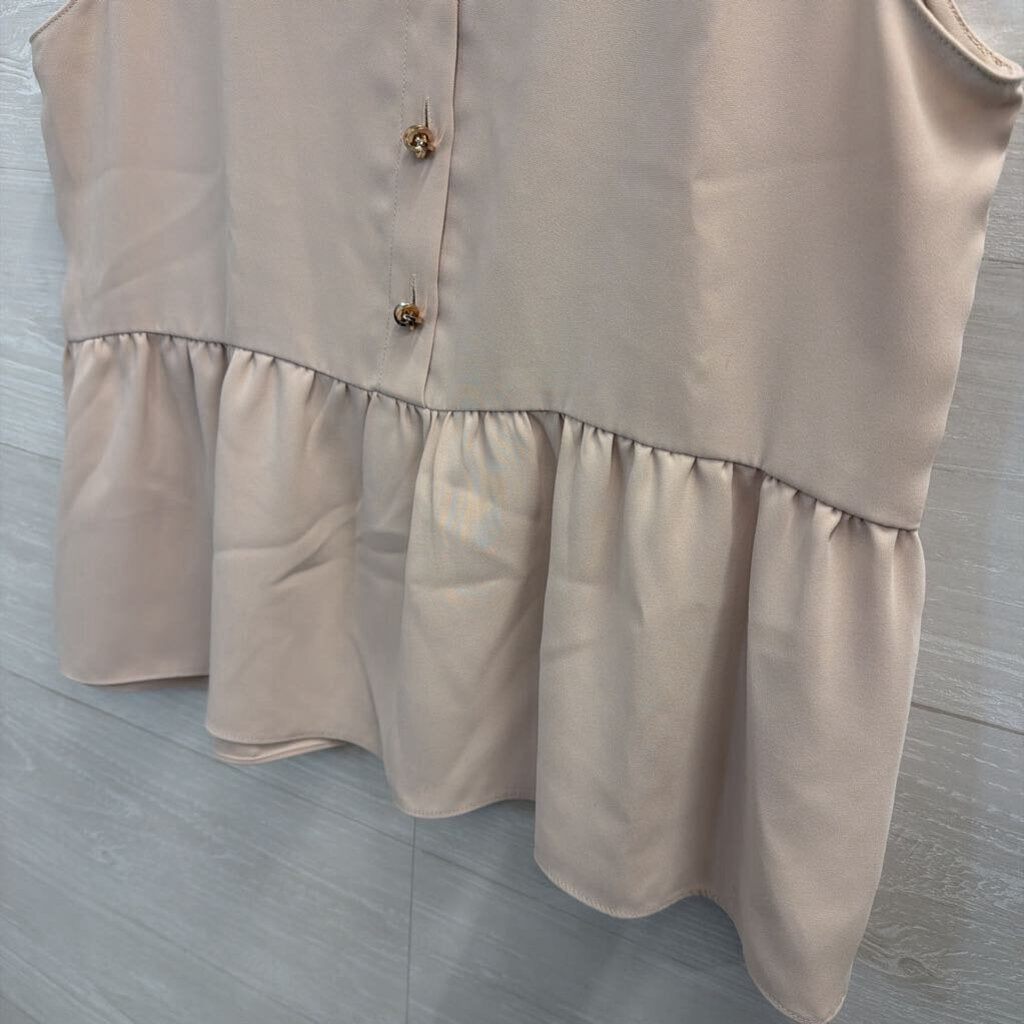 Amanda Uprichard Beige Sleeveless Button Front Top Large