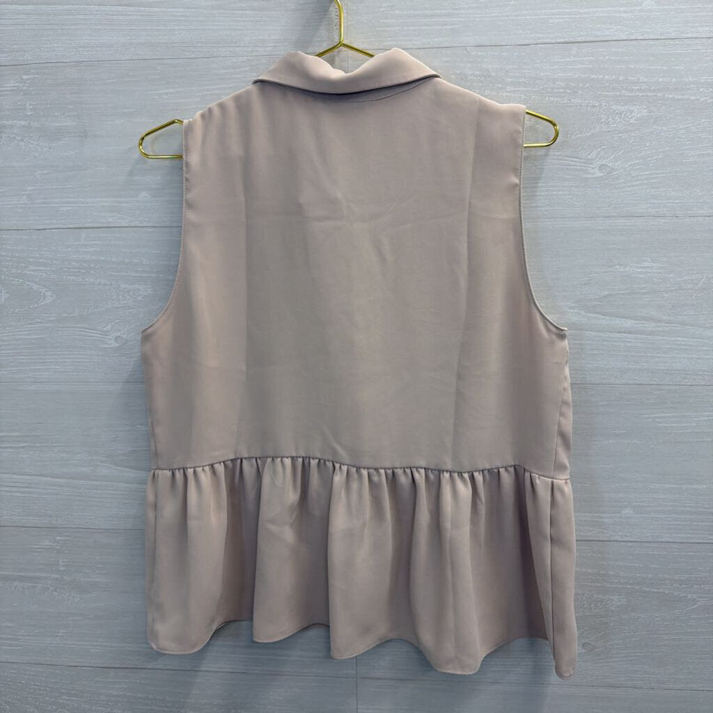 Amanda Uprichard Beige Sleeveless Button Front Top Large