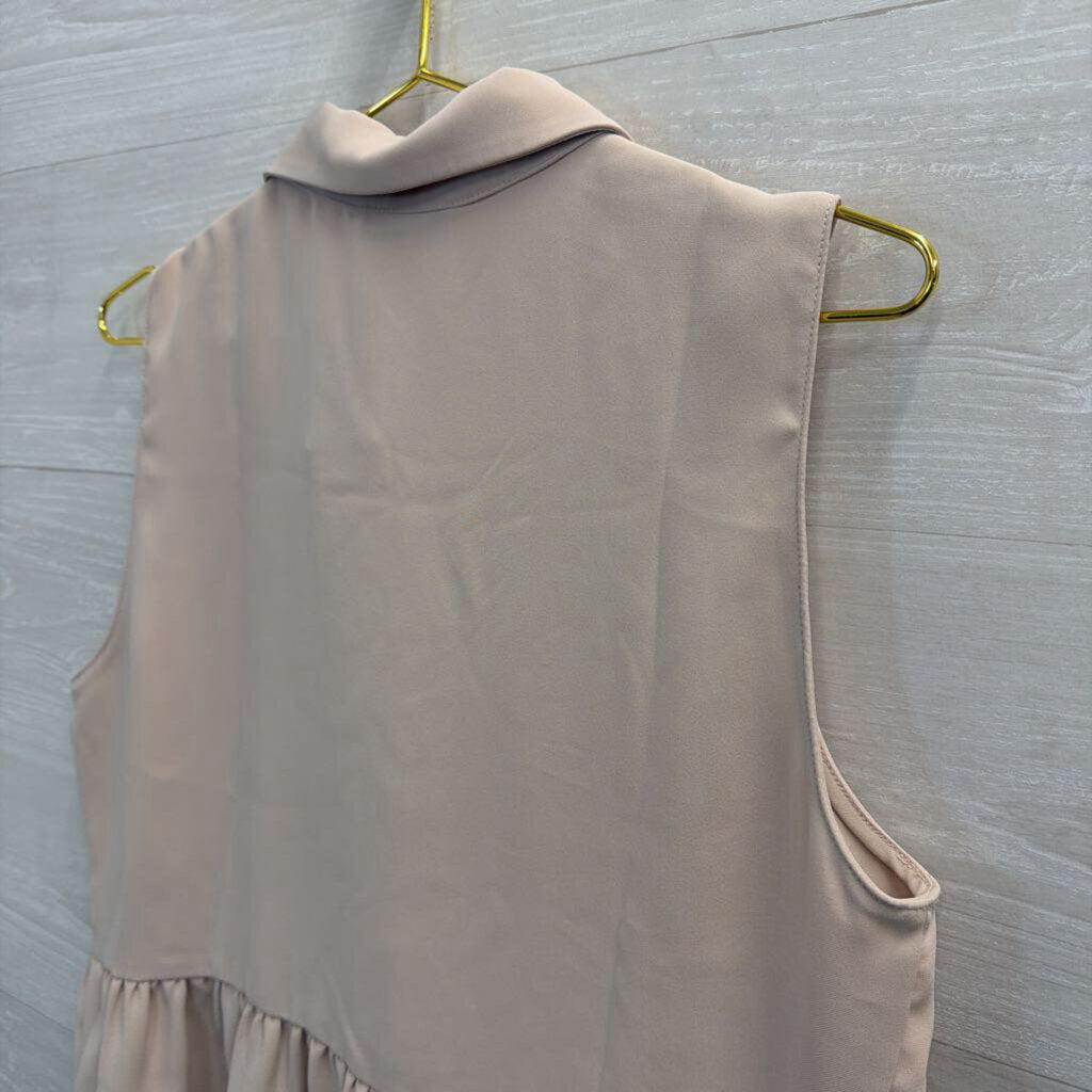 Amanda Uprichard Beige Sleeveless Button Front Top Large