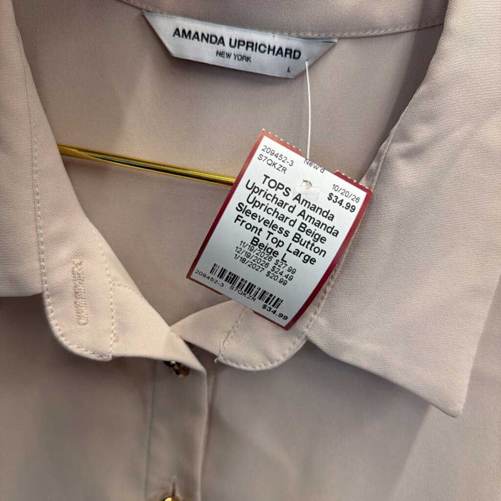 Amanda Uprichard Beige Sleeveless Button Front Top Large