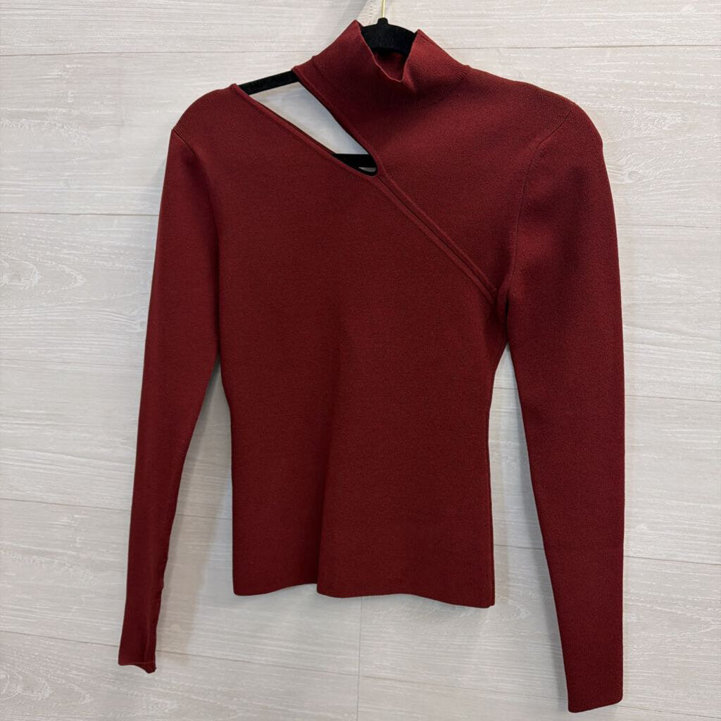 Autumn Cashmere Burgundy Cutout Mock Neck Long Sleeve Top Medium
