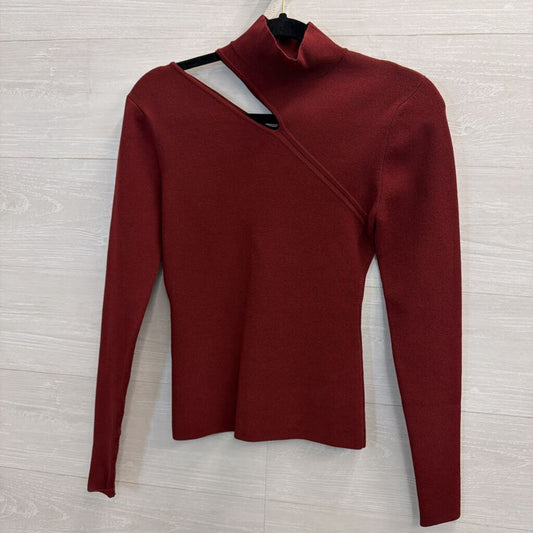 Autumn Cashmere Burgundy Cutout Mock Neck Long Sleeve Top Medium