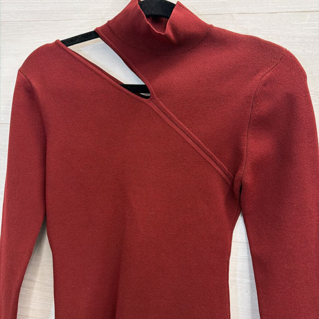Autumn Cashmere Burgundy Cutout Mock Neck Long Sleeve Top Medium